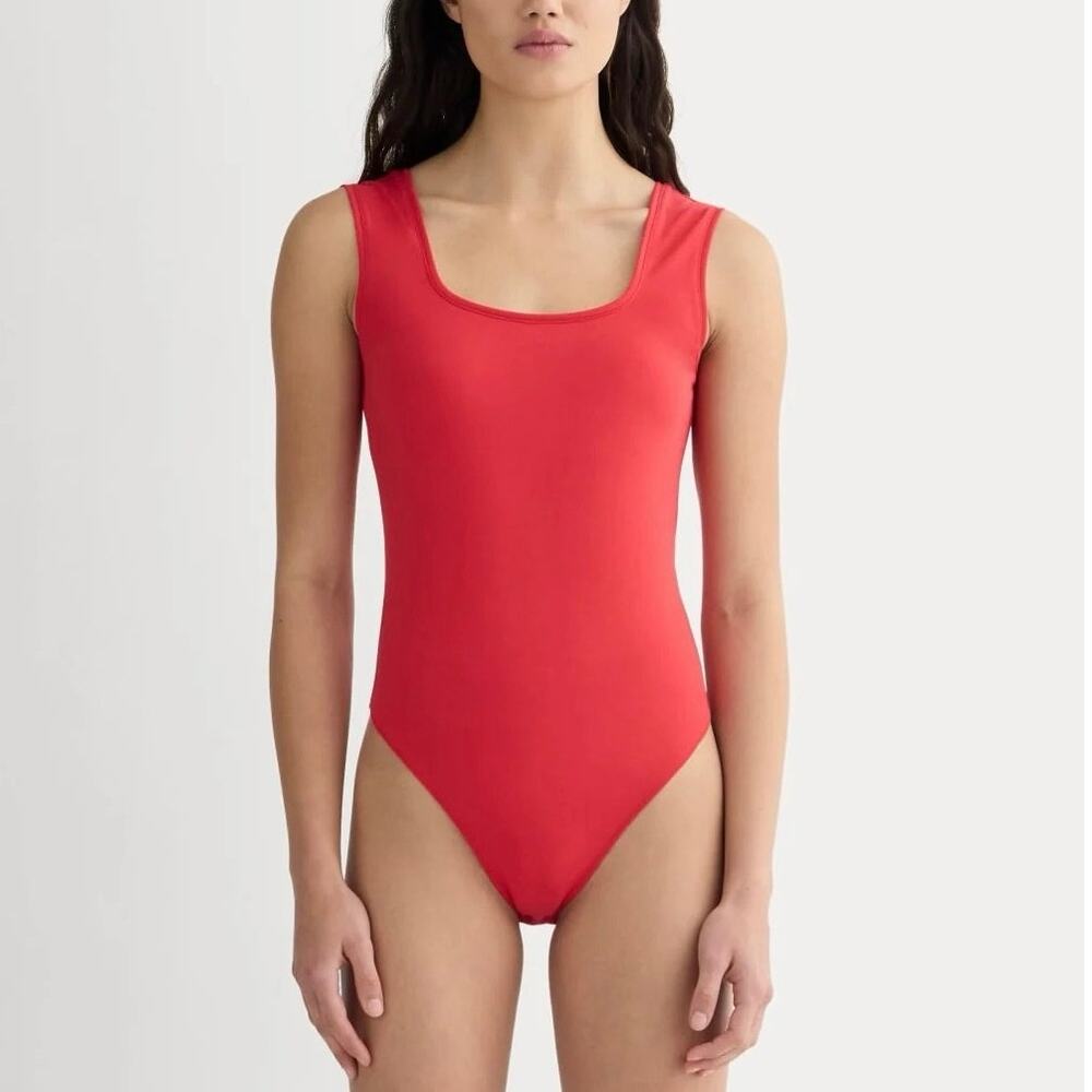NWT Everlane The Form Square-Neck Supima Cotton Bodysuit In Red Size Small